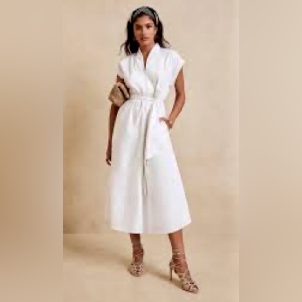 BR Cotton White Midi Dress